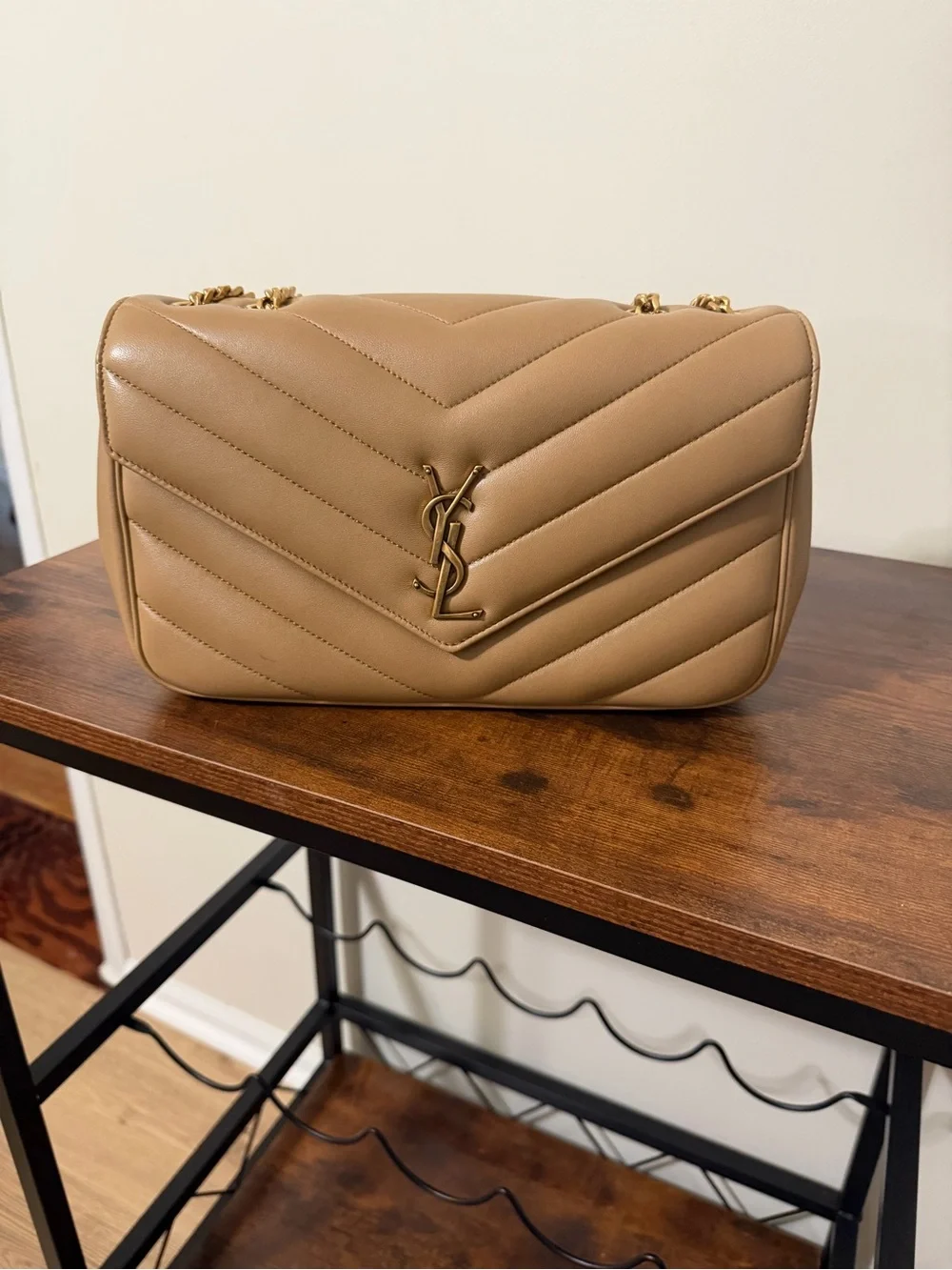 AUTHENTIC YSL Medium LouLou Lambskin Purse - Natural Tan